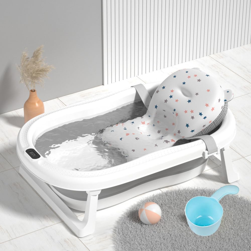 Einesin Large Foldable Baby Bathtub Baby Bath Tub With Cushion