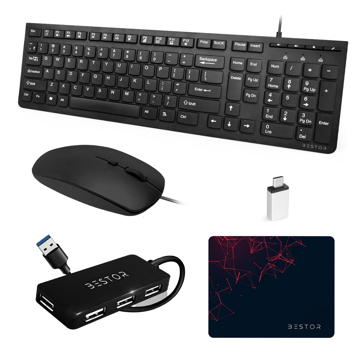 Bestor Set of 5 Combos of USB Wired Keyboard, Wired Mouse, Mouse Pad Base Waterproof, type A to type C converter & 4 port USB HUB for PC, Laptop, Computer with Windows (B0D8LBJRZZ) Amazon Price History, Amazon Price Tracker
