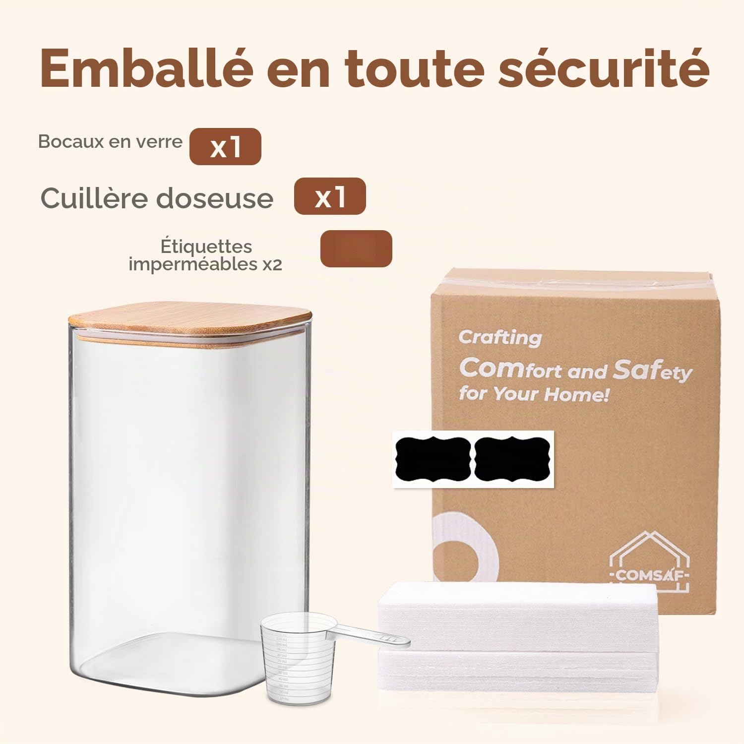 ComSaf Bocal en Verre Avec Couvercle, Pot en Verre Avec Couvercle, 4400 ml, Lot de 1 Pièce, Convient Pour Riz Blanc, Mélange de Noix de Cajou, Bouillon de Poulet Concentré