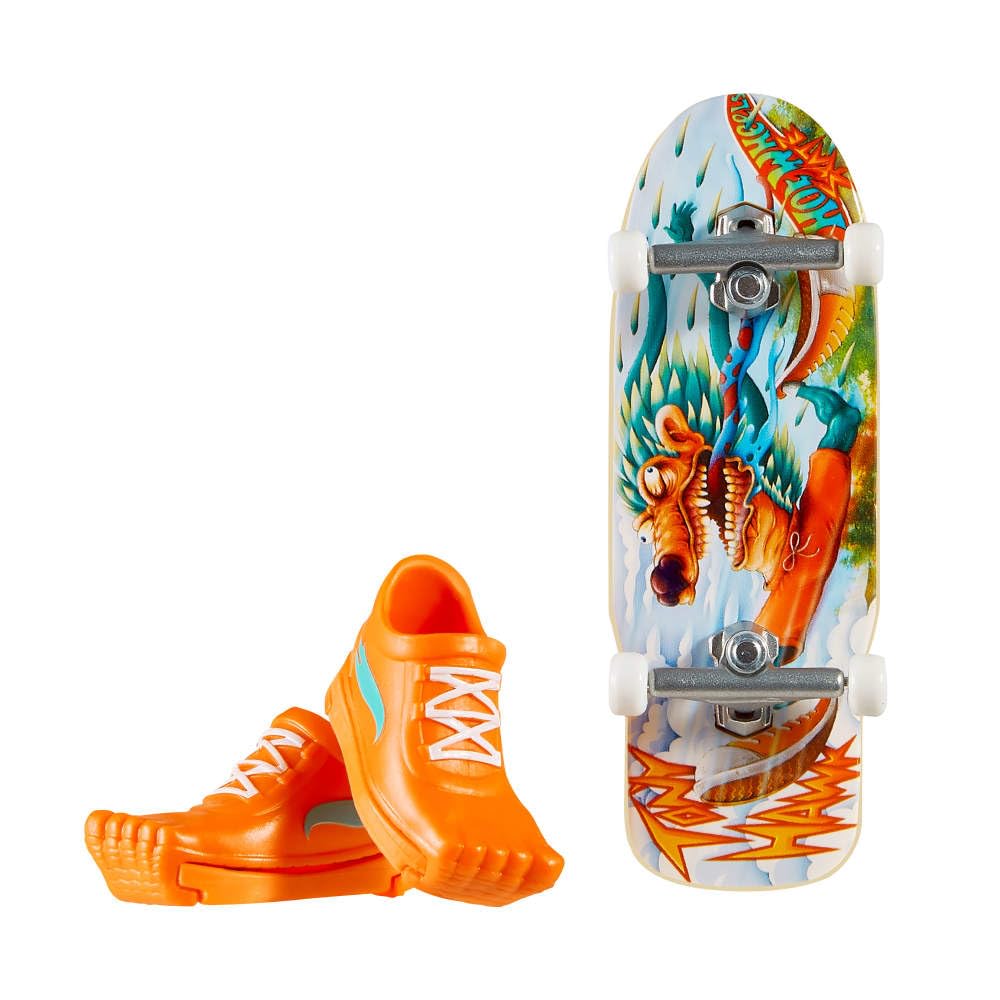 Hot Wheels, Skate, Spiked Fury™ Skateboard with Blue and Yellow Tennis Toys for Kids, Age 5 and Up, Toy, Mattel