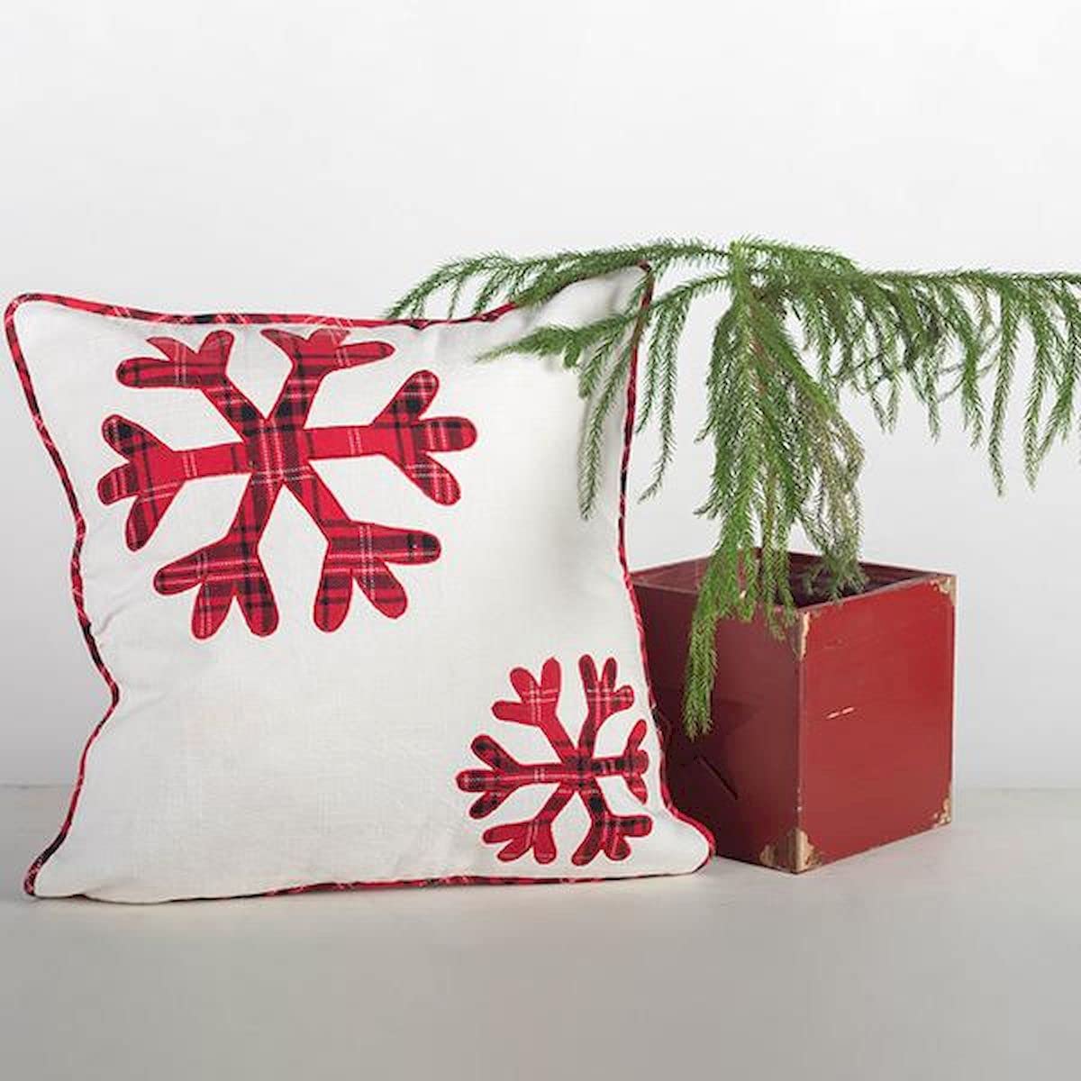 FP-IMT-123-C White with Red & Black Plaid Snowflakes Zippered Cushion Cover
