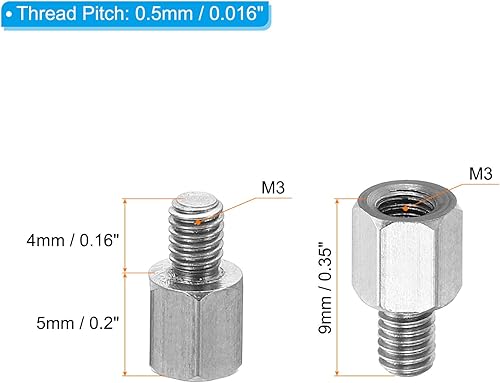 Miniatura 2 de PATIKIL M3x5mm+0.157 in Macho-Hembra Hex Standoff, paquete de 20 tornillos de separación de PCB de acero inoxidable para placas base, cajas de