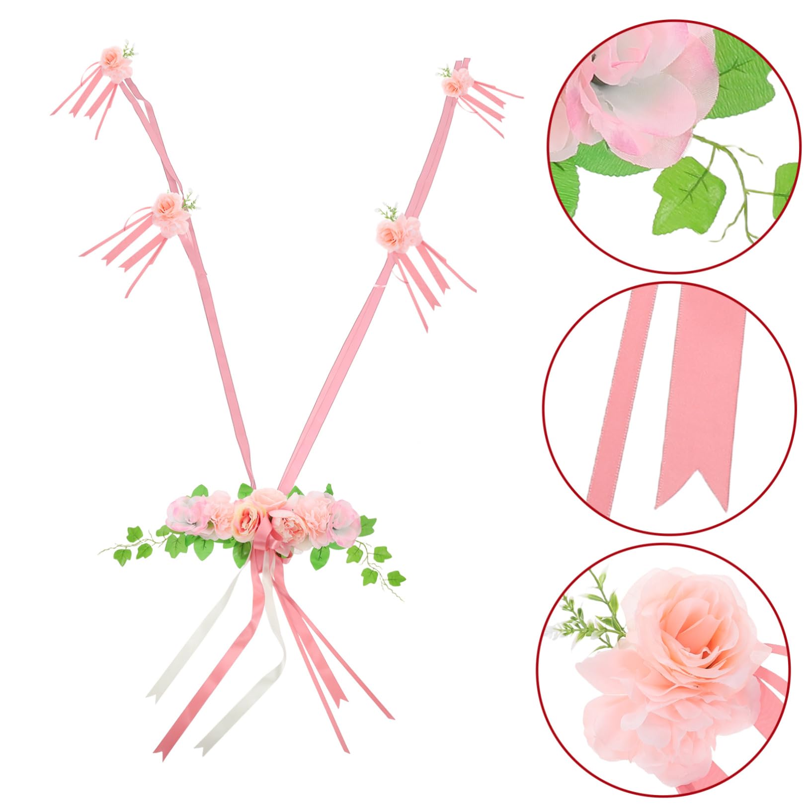 iplusmile Hochzeitsautoschleife mit Kunstblumen Rosa Seidenblüten Elegante Auto Dekoration für Brautwagen Leicht Anzubringen Verblassungsarm