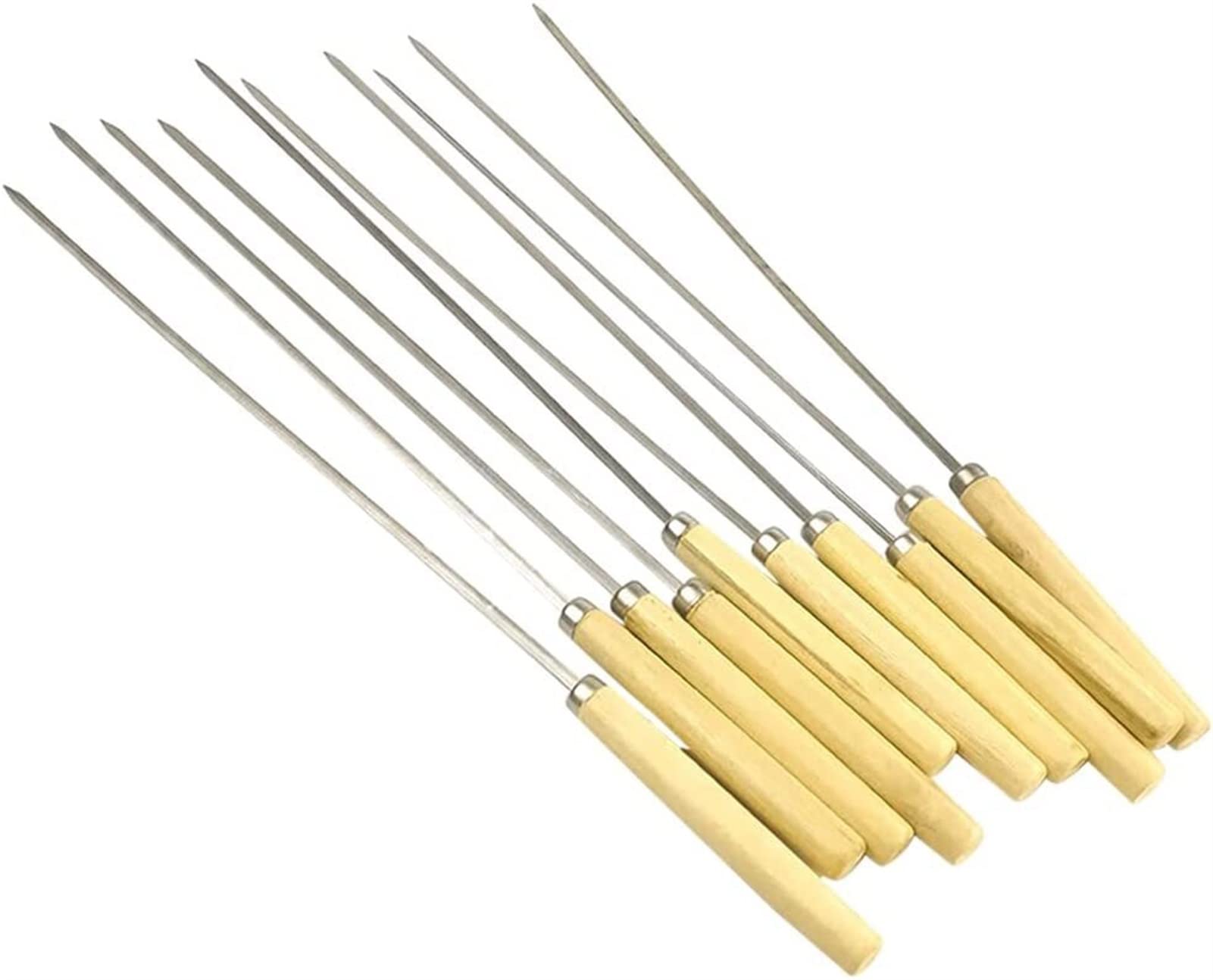 Pinchos de barbacoa planos de acero inoxidable para barbacoa, reutilizables, pinchos de metal para parrilla, mango de madera para verduras y más, utensilios de cocina portátiles al aire libre