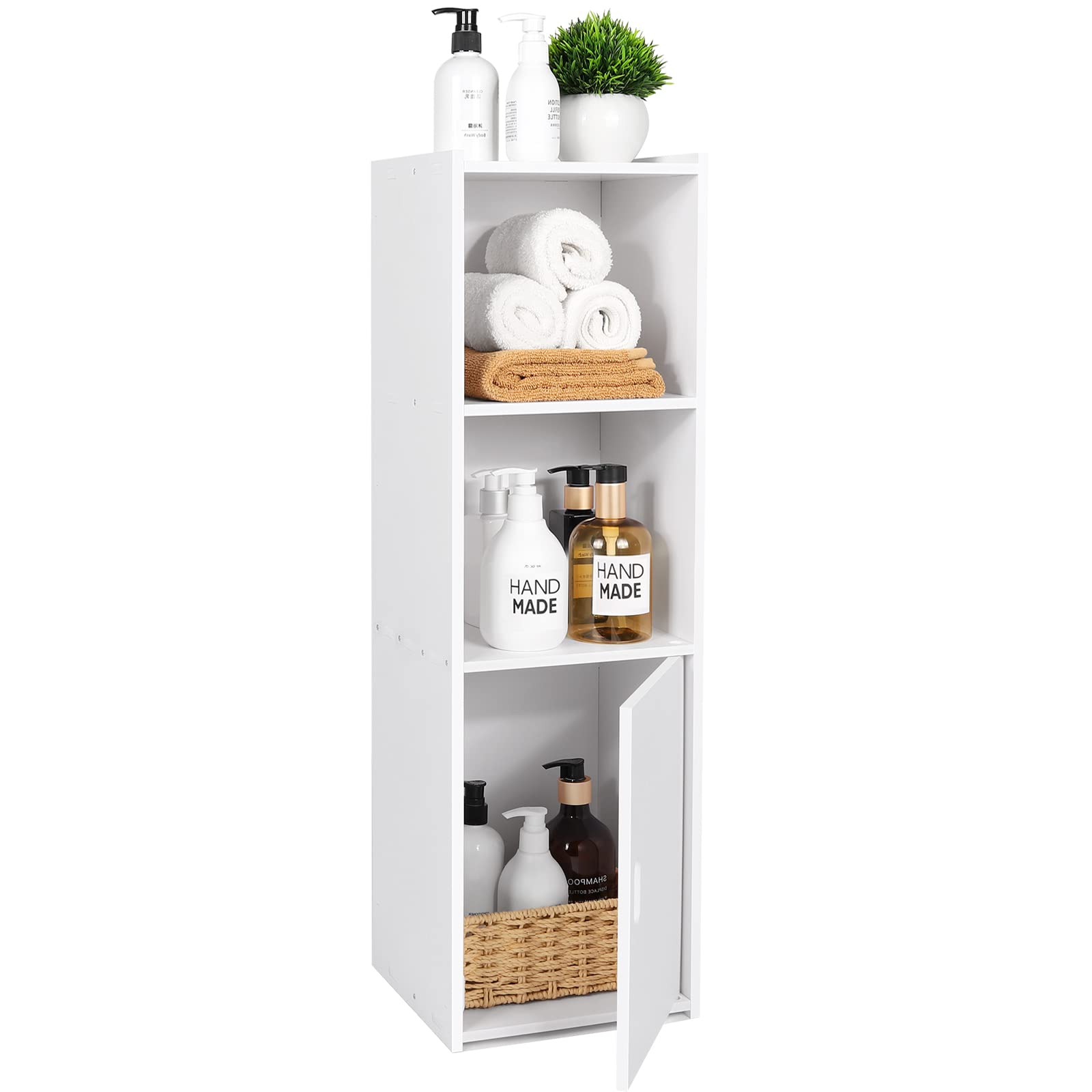 aimu Waterproof Bathroom Cabinets,Bathroom Storage Units with Open Storage Shelf,Floor Standing Storage Cabinets,Corner Organizer Cupboard for Bedroom Kitchen Hallway,White.