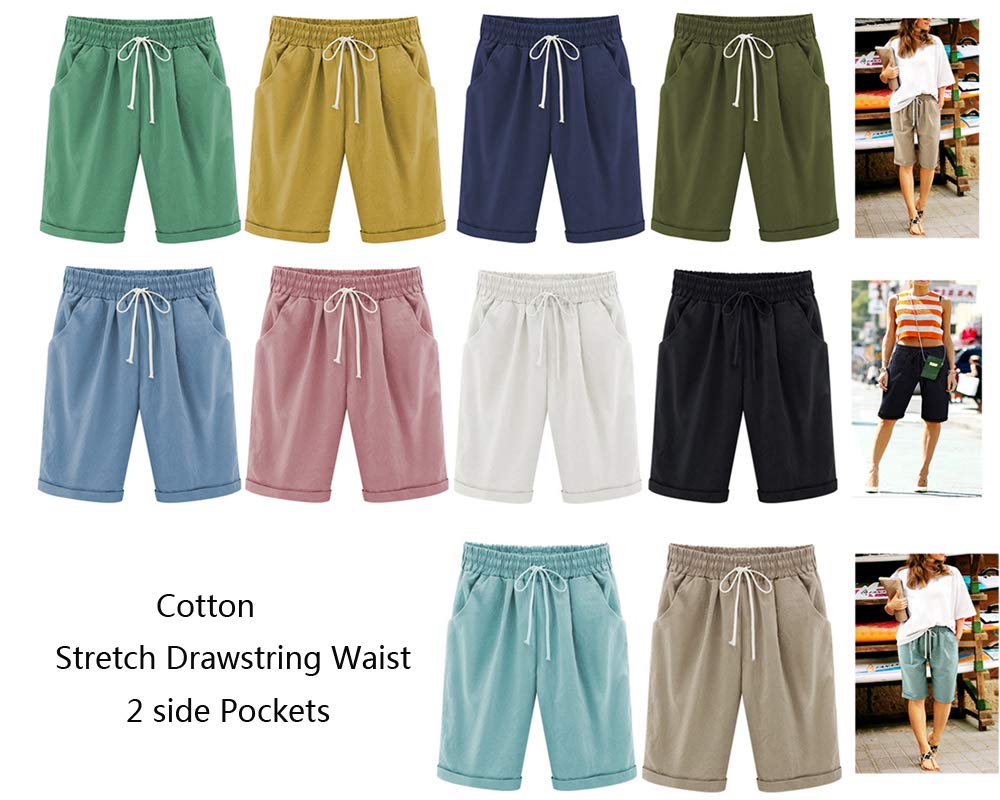 FOURSTEEDS Women's Cotton Solid Pockets Camouflage Casual Loose Fit Twill Bermuda Cargo Shorts White US 14W / Tag Size 4XL