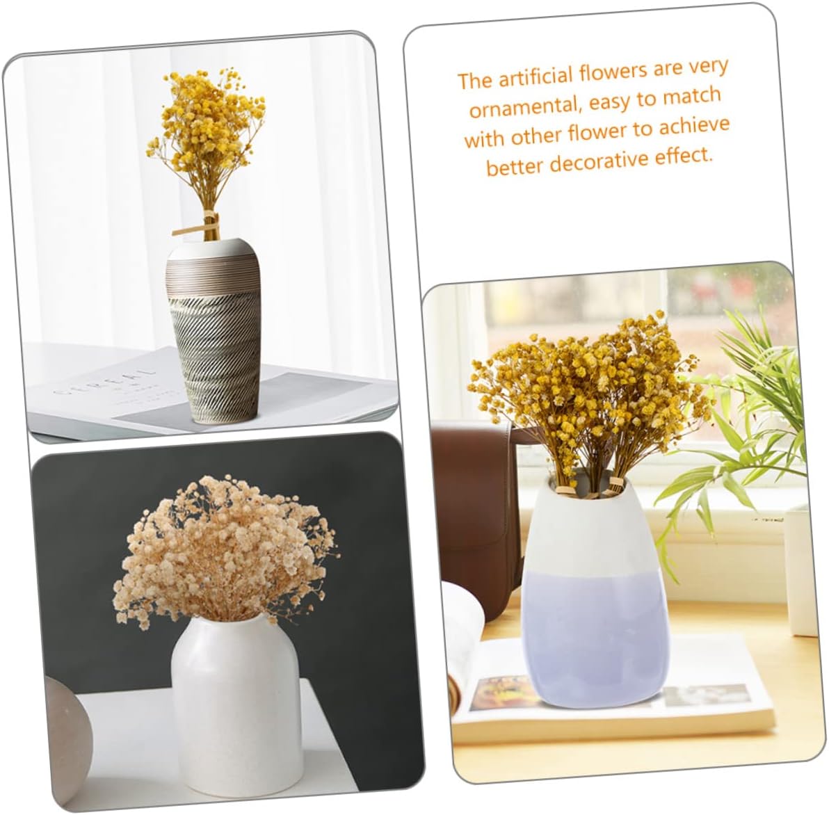 OUNONA 6pcs Babys Breath Dried Flowers Bouquet Artificial Mini Flower Arrangements for Wedding Home Table Decorations Natural Look for Party Centerpieces