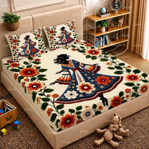 Image of RUMPS 3D Digital Printed Double Bedsheet Flat | Premium Knitted Cotton MicroFabric 90x100 Inch Bed Sheet with 2 Pillow Covers, Cute Cartoon Blue Bird (7D Digital 098)