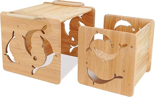 XIEEIX Montessori - Juego de mesa y silla de destete, juego de mesa y silla de madera maciza, taburete de mesa y silla para niños, adecuado para
