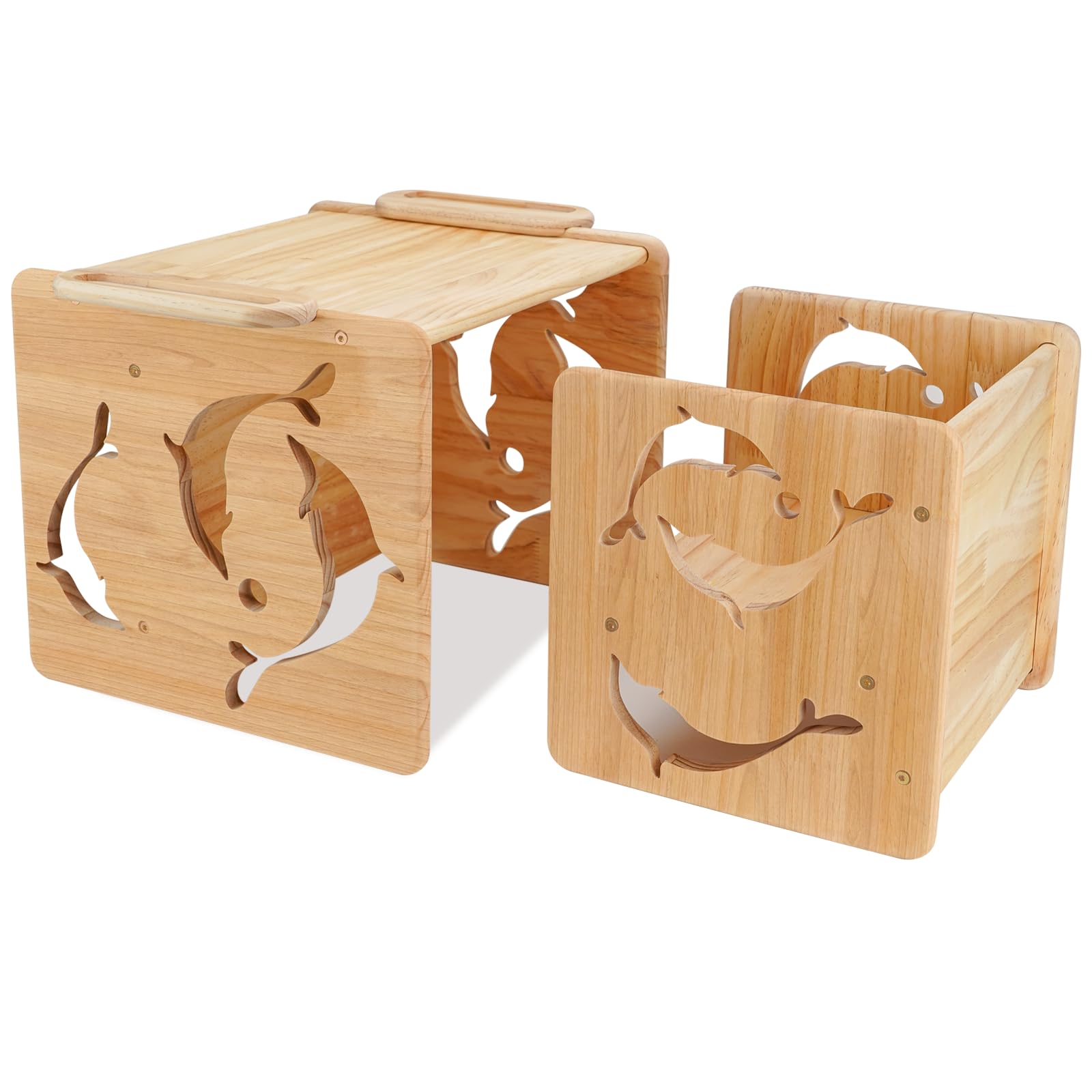 Montessori Weaning Table and Chair Set, Solid Wood Toddler Table and Chair Set, Kids Table and Chair Step Stool, Suitable for Montessori Furniture Birthday Gift for Children Aged 1-5