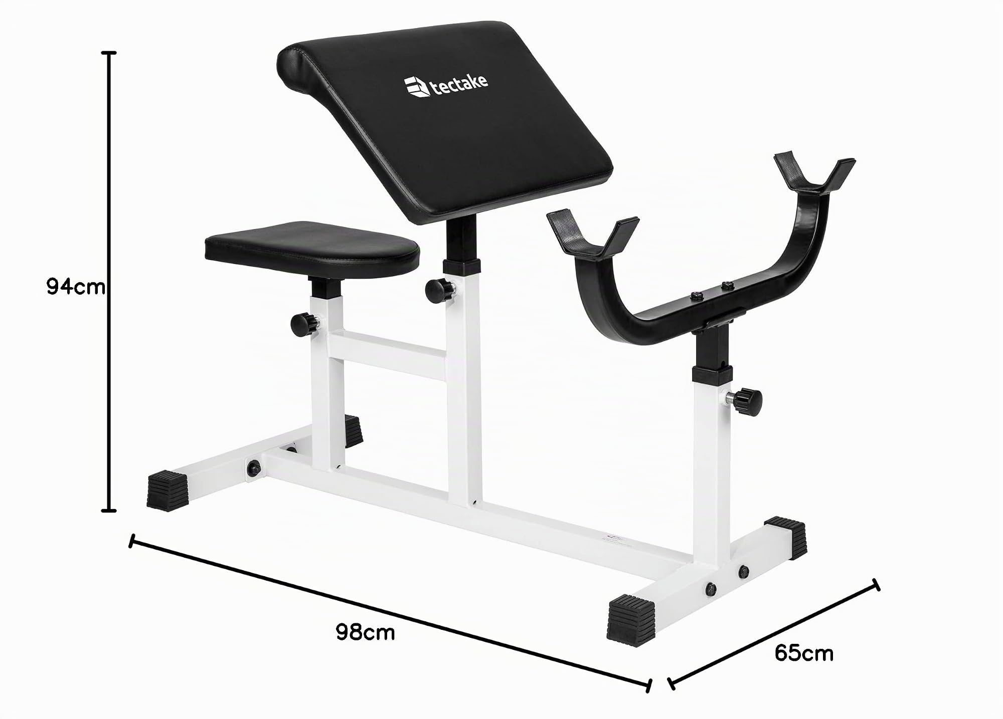 tectake® Panca Palestra Curl Bicipiti 98x65x94cm, Panca Palestra Appoggio e Sedile Regolabile diverse Posizioni, Allenamento Braccia, Allenamento a Casa, Home Gym, Fitness Attrezzi Casa - Nero/Bianco