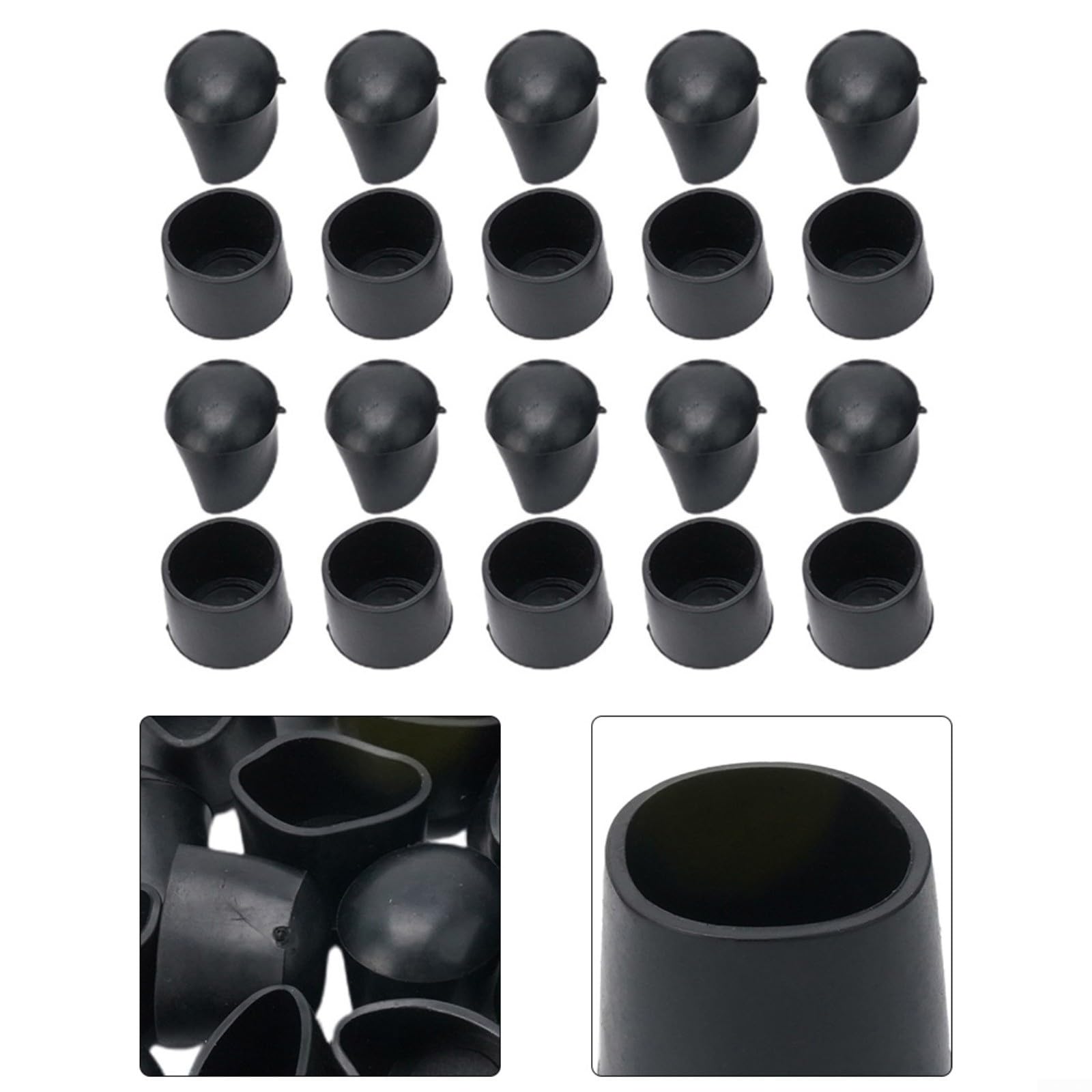 Pack of 20 Chair Leg Black 16 mm Rubber Feet Protective for Chair Legs Foot for Garden Chairs Chair Leg Chair Leg Protectors Floor Protectors