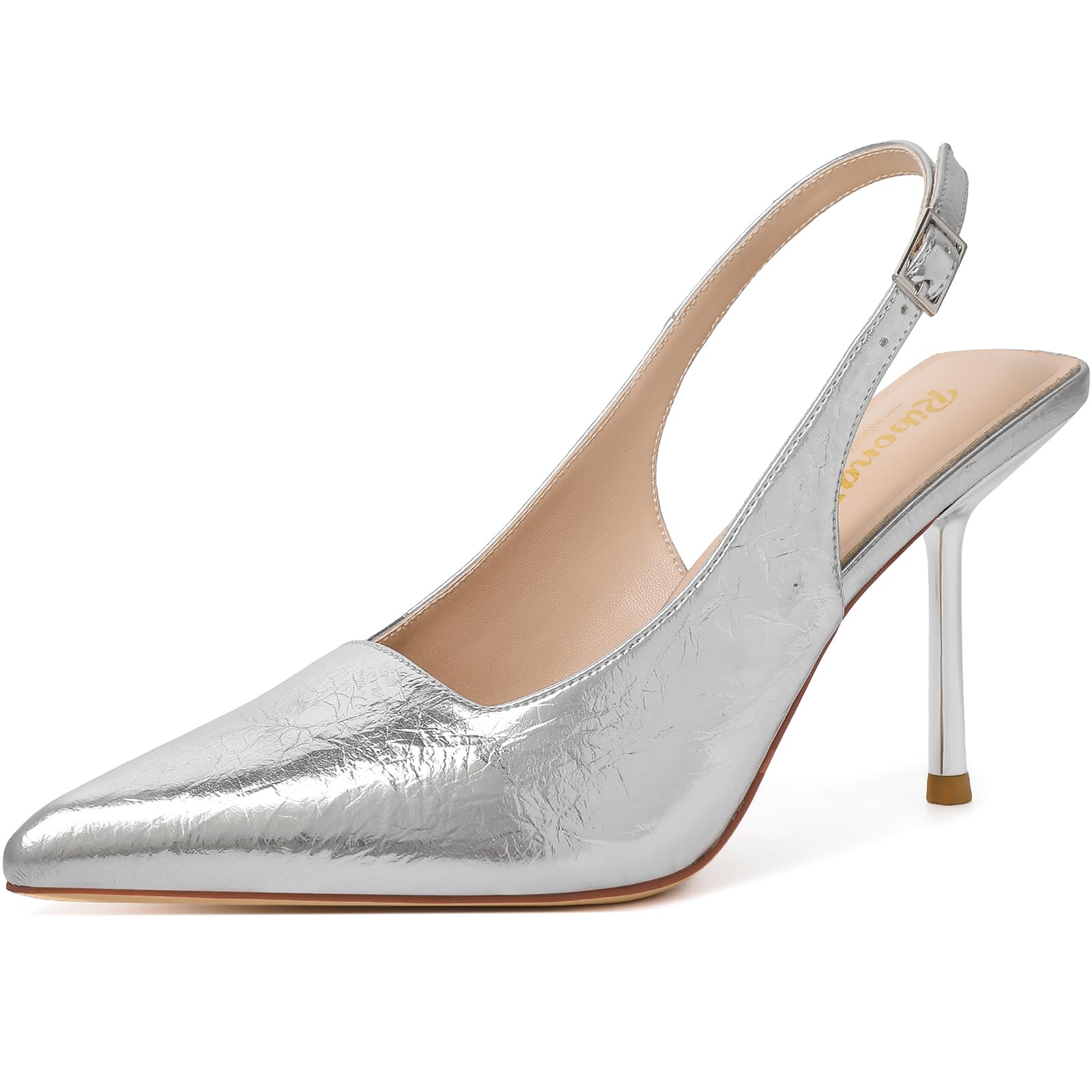 RIBONGZ Sexy Slingback Pumps Elegant Dressy Heels for Women Closed Toe Pointy High Heels Wedding Bride Prom Party Evening Shoes