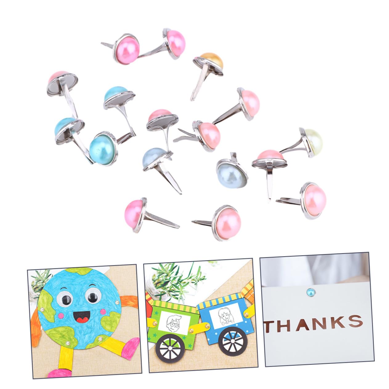 NUOBESTY Pearl Pins for Scrapbooking 100pcs Alloy Paper Fasteners Decorative Mini Brads Round Head Random Color