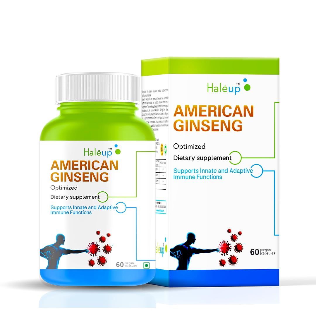 HALEUP American Ginseng - 500 Mg | 60 Capsules | Enhances Immunity | Boosts Strength & Stamina | Improves Alertness & Concentration | Formulated in USA - 60 Count (Pack of 1)