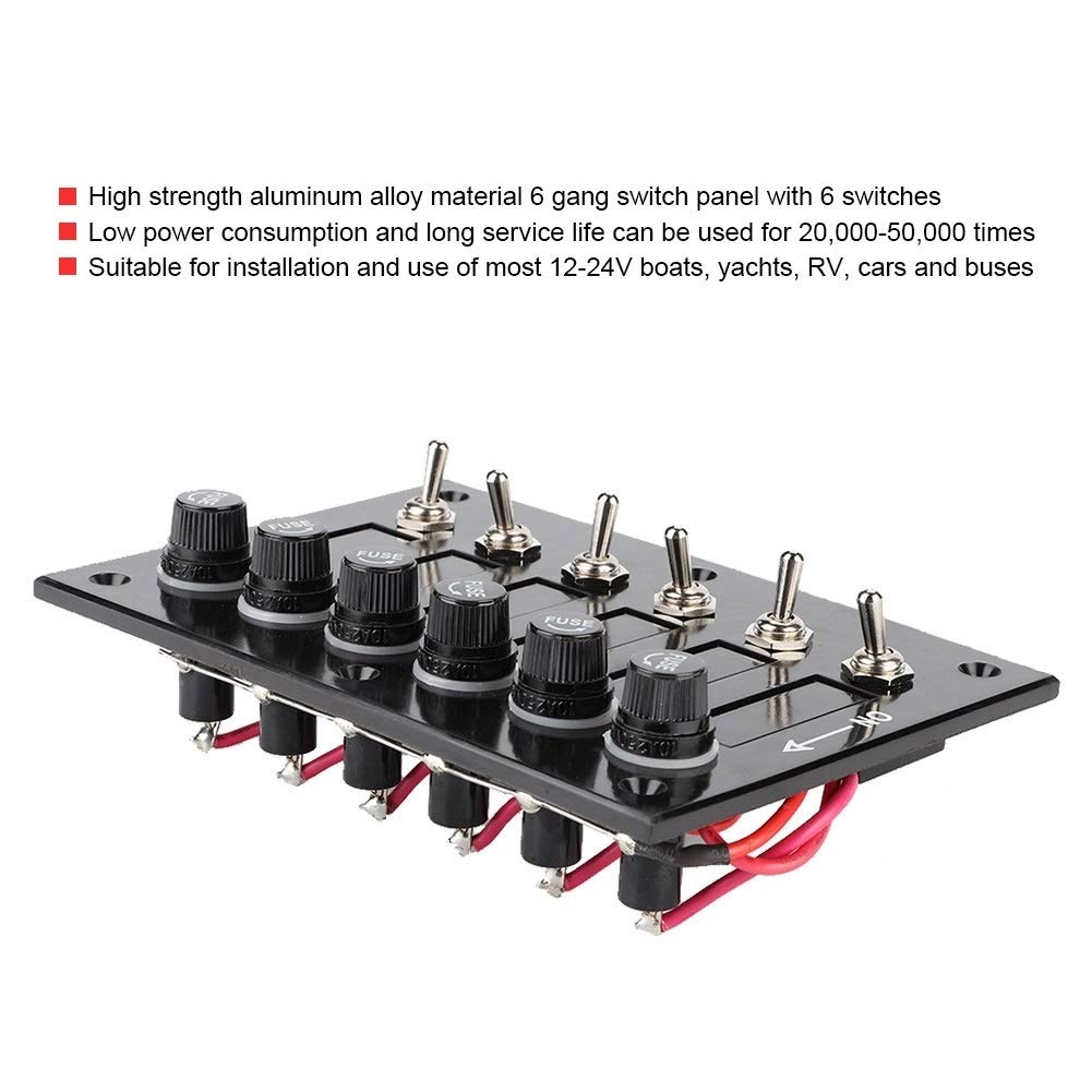 Delaman 6 Gang Pannello Interruttori, Pannello Interruttori Barca, ON/OFF Attiva/Disattiva Pannello Interruttori a Levetta per Roulotte per Barche Marine RV DC 12V/24V per Auto Barca Camper e Camion