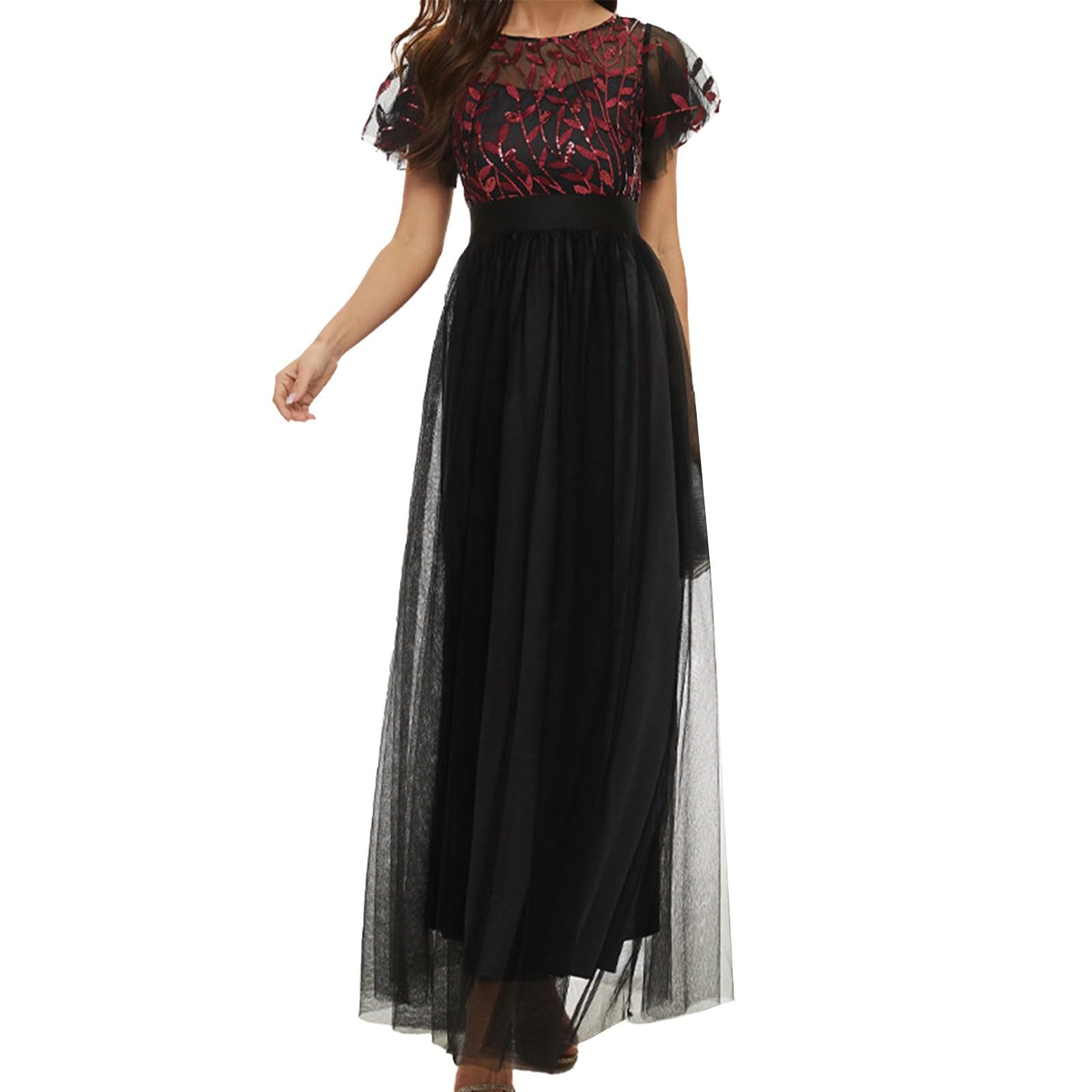 Vestido de fiesta con lentejuelas para mujer, vestido de fiesta con mangas 3/4, vestido de gasa holgado, vestido de verano, elegante, elegante, vestido de cóctel, elegante, vestido de noche ligero