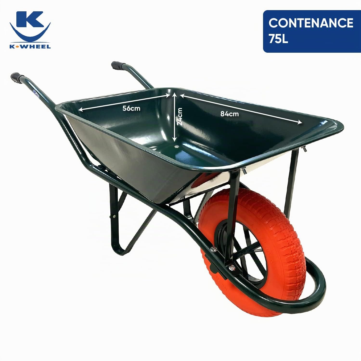 KELI - Brouette Rénovation Roue Increvable, 75L, Chariot de Transport, Poignées Ergonomiques, Usage Intensif