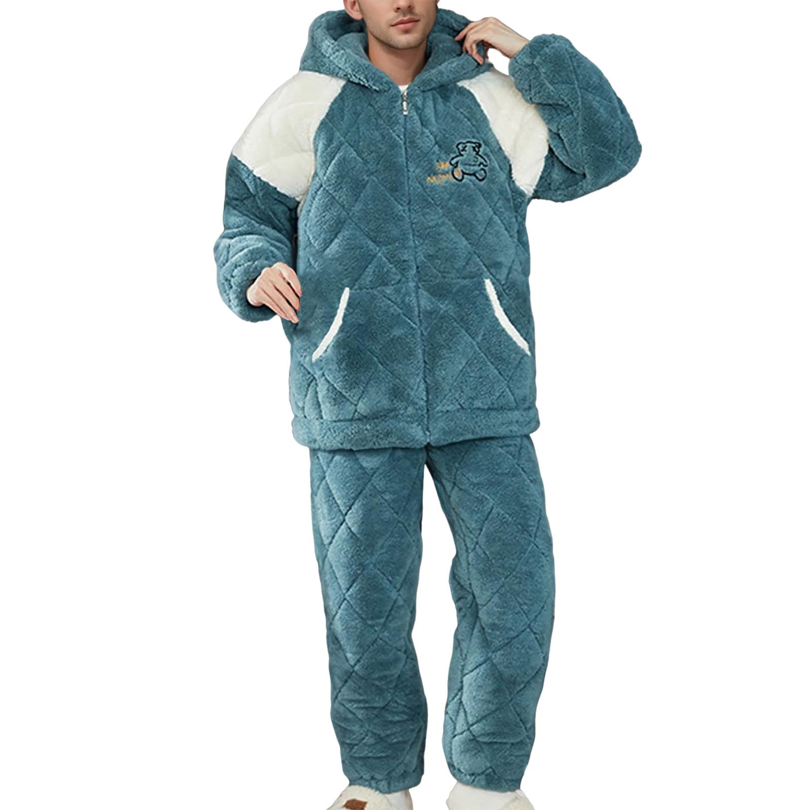 2025 Pigiami da Uomo 2 Pz Set Pigiama Taglie Forti a Maniche Lunghe Due Pezzi Abbigliamento Notte per la casa Delicato sulla Pelle Elegante