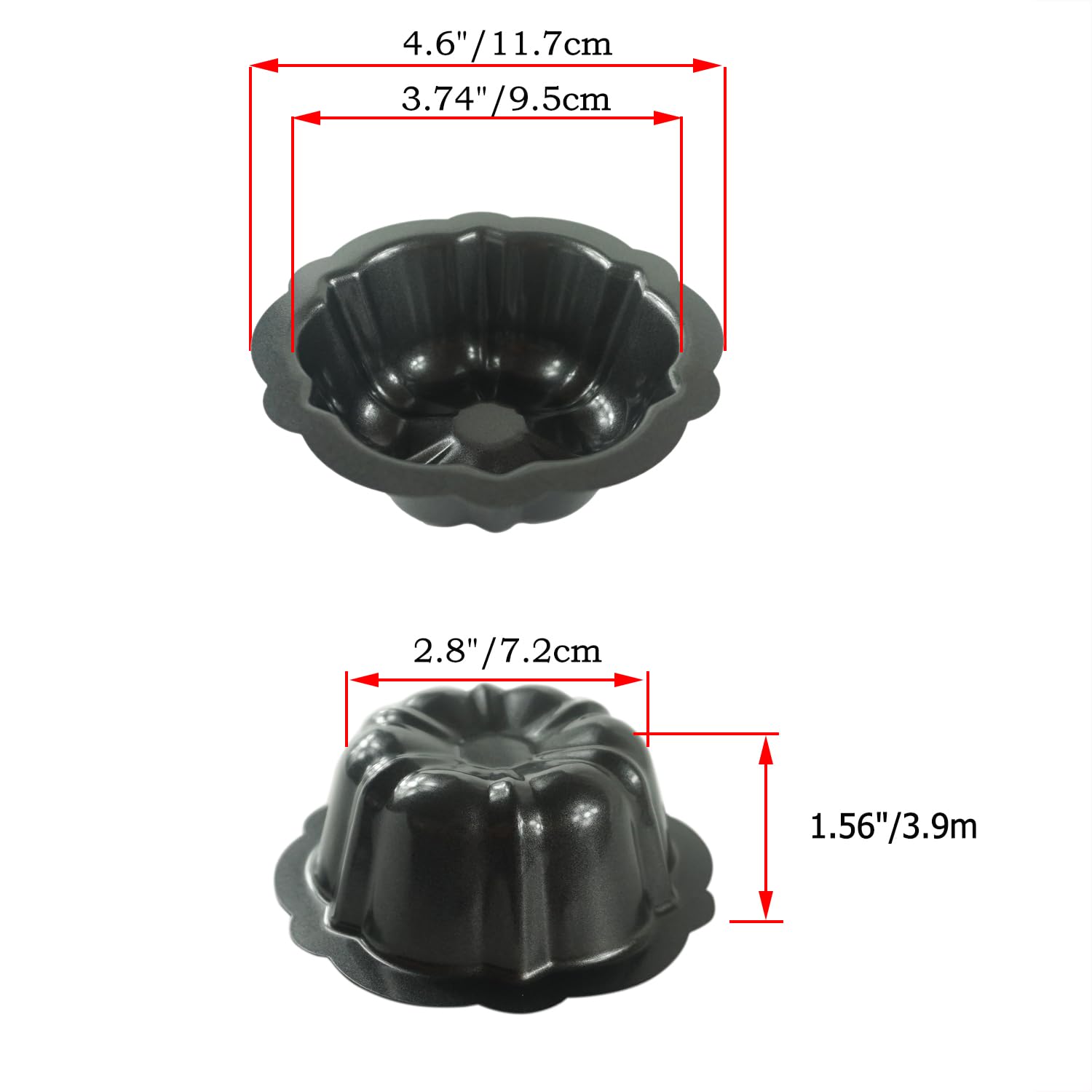 LoveDeal 10 Pack 4 Inch Mini Bundt Cake Pans for Baking, Nonstick Carbon Steel Fluted Cake Pan Set, Oven Baking Small Metal Round Pumpkin Shaped Cake Mold for Cupcake, Muffin, Brownie, Pudding - Black