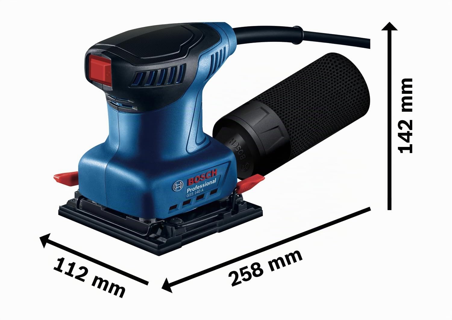 Bosch Professional lijadora orbital GSS 140 (motor de 220 W, vibración de 3,4 m/s2, con bolsa para polvo, placa punzonadora, hoja de lija C411)
