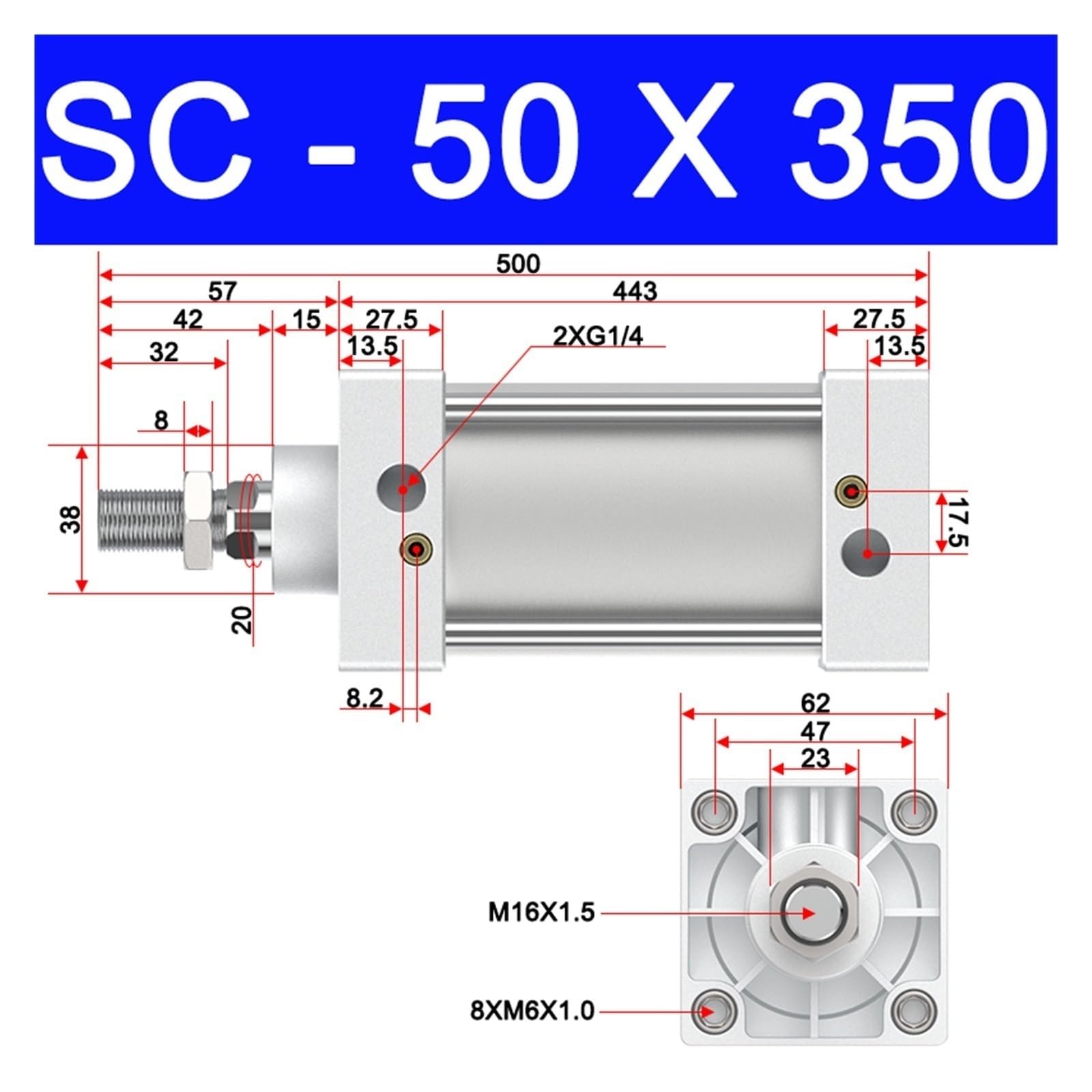 DEBLAN Cilindro neumático estándar SC50 * 350 Accidente cerebrovascular 350mm Empuje 78KG actuadores neumáticos for automatización Industrial Movimiento Lineal