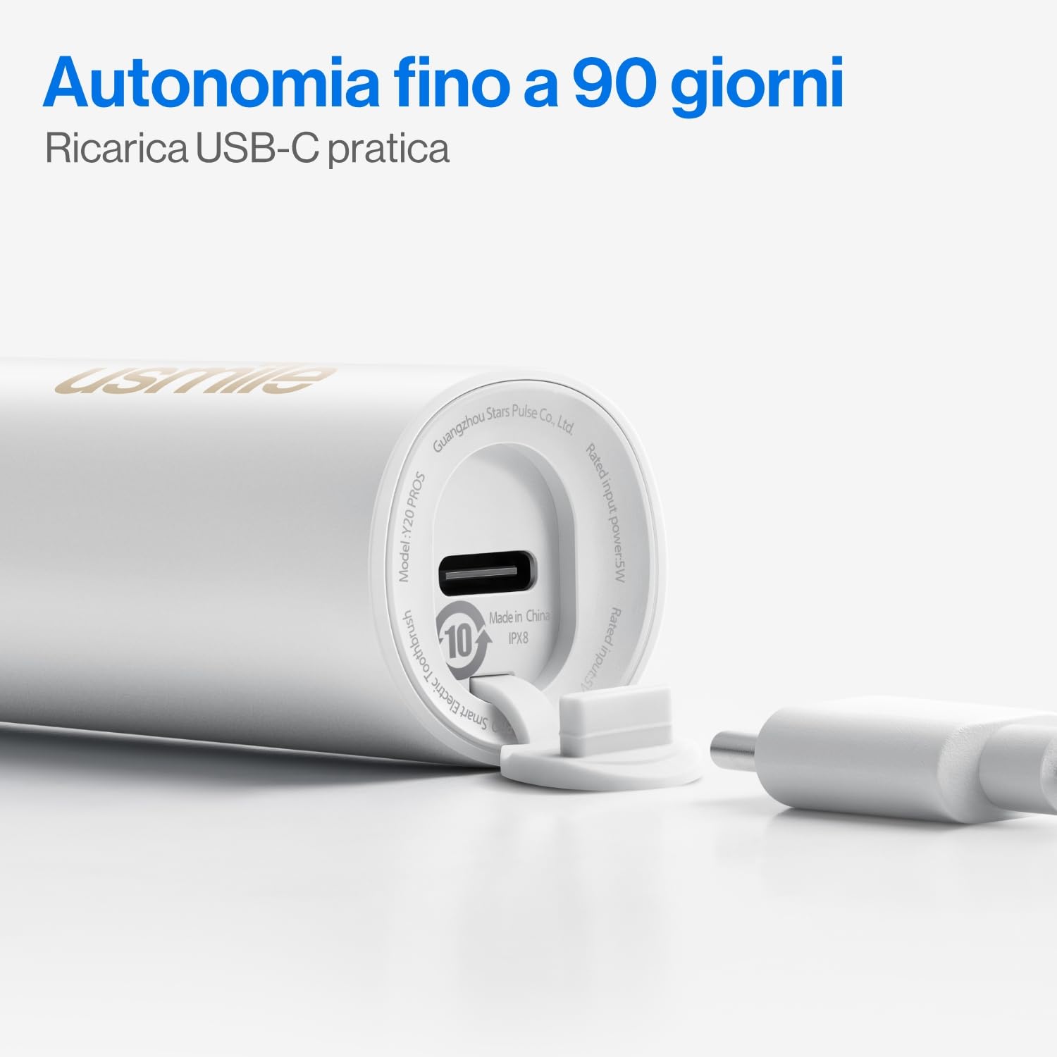 usmile Y20PRO Spazzolino Elettrico, Spazzolino Intelligente Alimentato da IA con Modalità Automatica AM/PM, 4 Modalità di Spazzolatura, Batteria da 90 Giorni, Controllo App, Mappa 3D in Tempo Reale, 2
