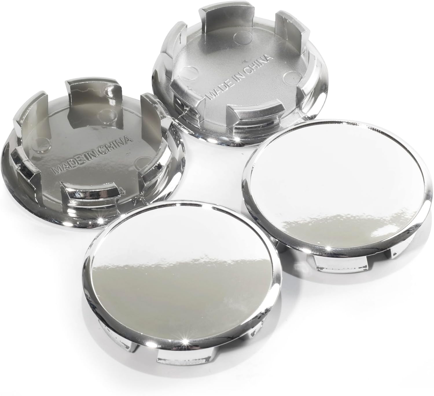 4Pcs 56.5mm(2.22inch) Push Through Center Caps Replacement Plug for EZ Lube Open End Plus Plug Center Caps, (Chrome OD 56.5mm, ID 47.4mm)