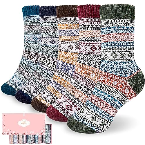 Image of ICEIVY Socks Women, Soft Knit Wool Winter Thick Warm Cabin Fuzzy Crew Women Socks 5 Pack
