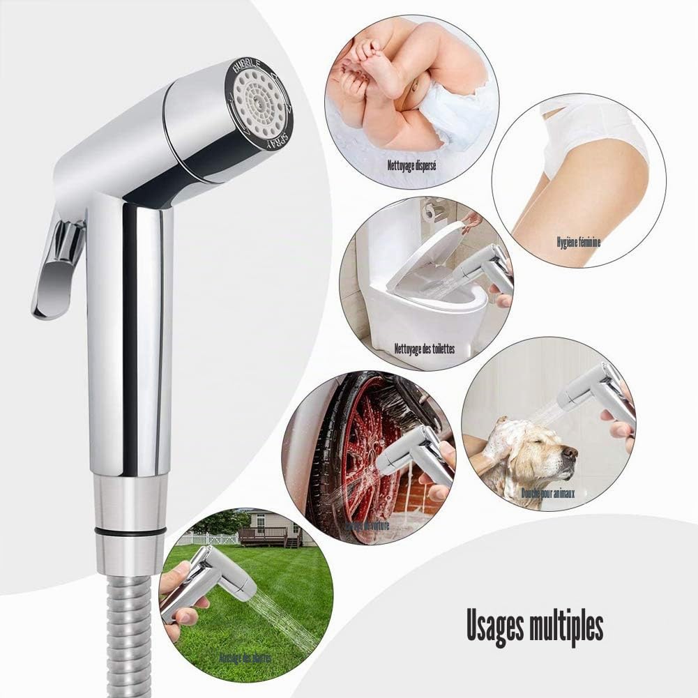 Ensemble de douchette à main pour bidet, en ABS, de qualité supérieure, avec valve G1/2" et un pulvérisateur G3/8", pour douche, salle de bain, hygiène, papier toilette, nettoyage des couches