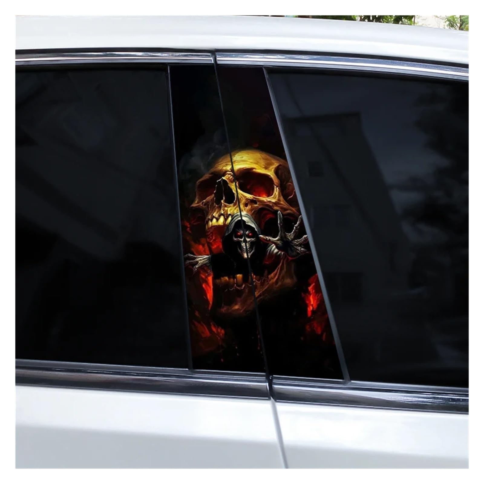 Car Side Decals 2pcs Gothic Couple Skull Grim Reaper Car Doorpost Sticker DIY B-Pillar Waterproof Vinyl Center Column Decal(Style G)