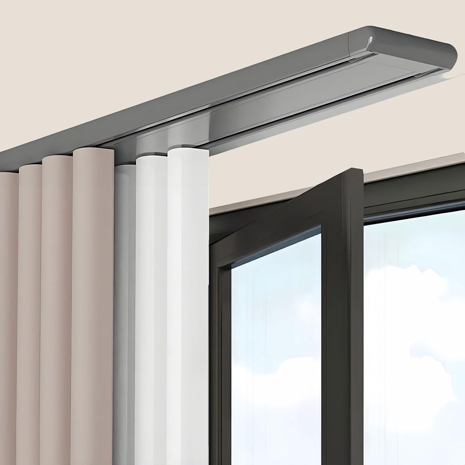 Ceiling-Mount Curtain Track System 2-Lane Aluminum Curtain Rail with Silent Rollers Noise-Free Drapery Rod for Room Dividers - Gray 2. (7.5ft)