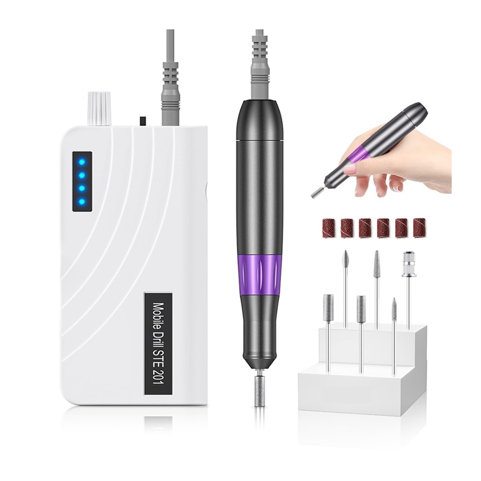 Lime a Ongle Electrique, Perceuse À Ongles 35000RPM Portable Électrique Acrylique Vernis Gel Dissolvant Machine Avec Ensemble De Forets, Manucure Nail Tech Art Salon Maison DIY
