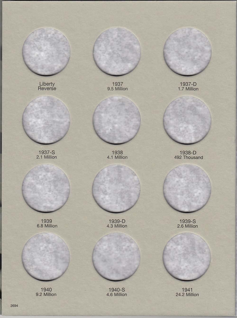 H.E. Harris & Co. US Walking Liberty Half Dollar Coin Folder 1937 - 1947 #2694