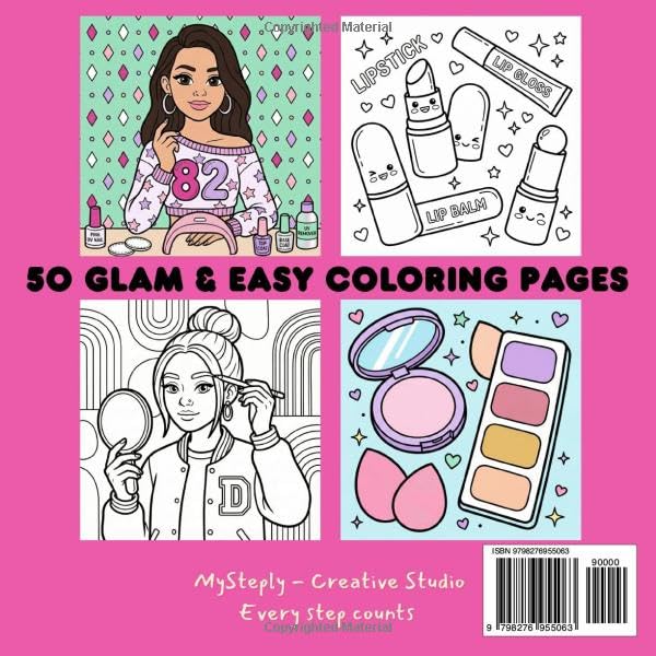 MAKEUP GLAM: A Girly Aesthetic Beauty & Makeup Coloring Book with Cute Cosmetic Items, Glam Looks, Skincare Accessories and Relaxing Pages to Color for Teens and Women (Della Coloring Series) image 3