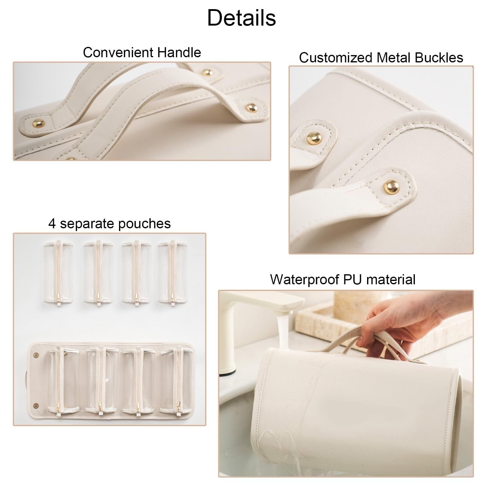 RUVOO Portátil para Viaje Bolsas Bolsa De Maquillaje De Viaje Bolsa De Almacenamiento De Cosméticos Portátil con Compartimentos Y Asa Organizador Maquillaje(White)