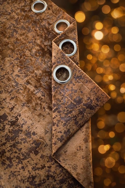 Image of Velvet 8 Feet Blackout Curtain Panels, 70% Light-Blocking Heavy Thermal Insulated Drapes (2 Panels, 243x121 cm, Brown)