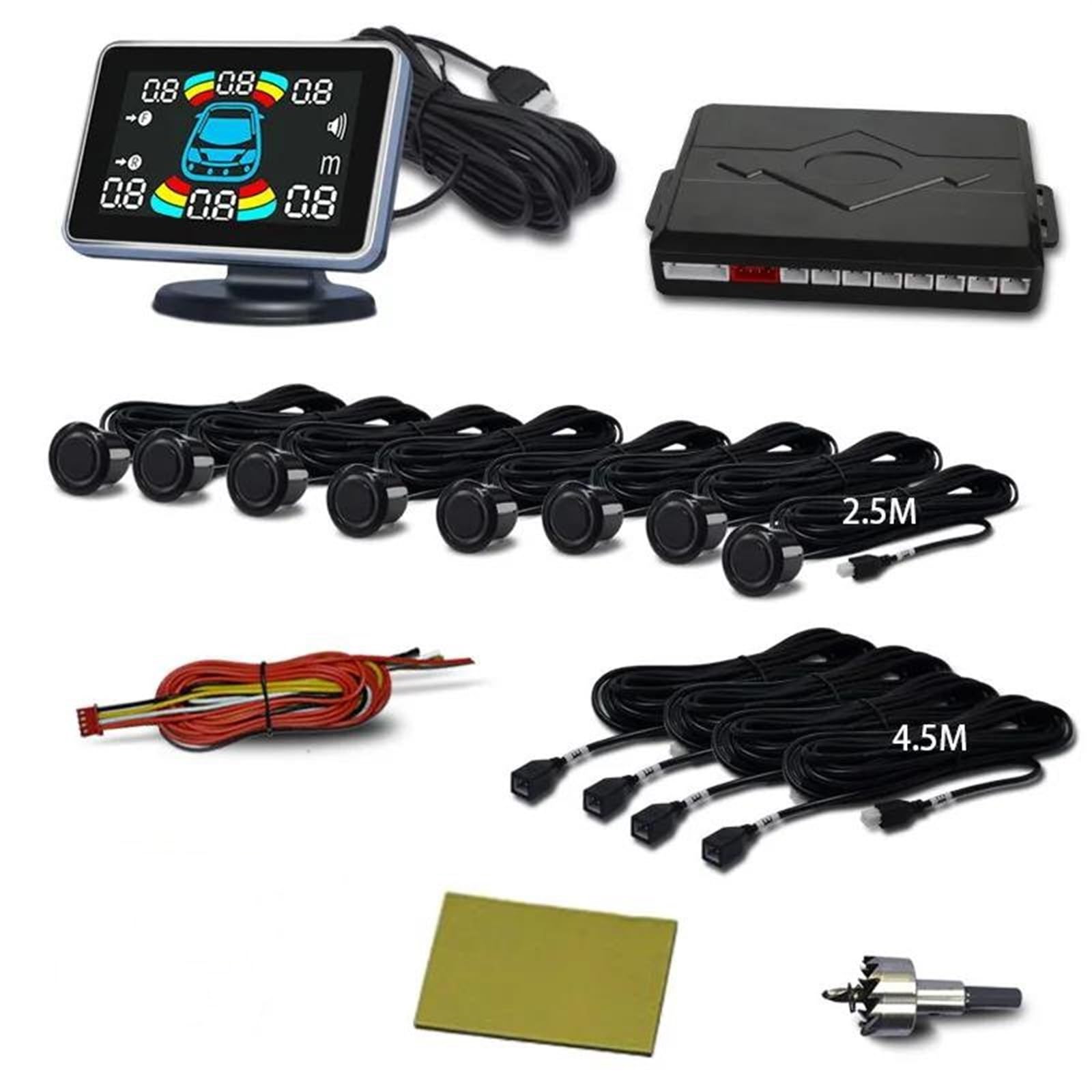 8 Capteur De Stationnement Voiture Automobile Radar De Recul Électronique Détecteur Automatique Arrière Kit D'assistance De Recul Buzzer Capteur Aide Au Stationnement(Argent)