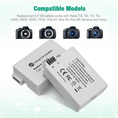 Miniatura 3 de FirstPower Paquete de 2 baterías LP-E8 compatibles con Canon EOS Rebel T5i, T4i, T3i, T2i, EOS 550D, 600D, 650D, 700D, Kiss X4, Kiss X5, Kiss X6,