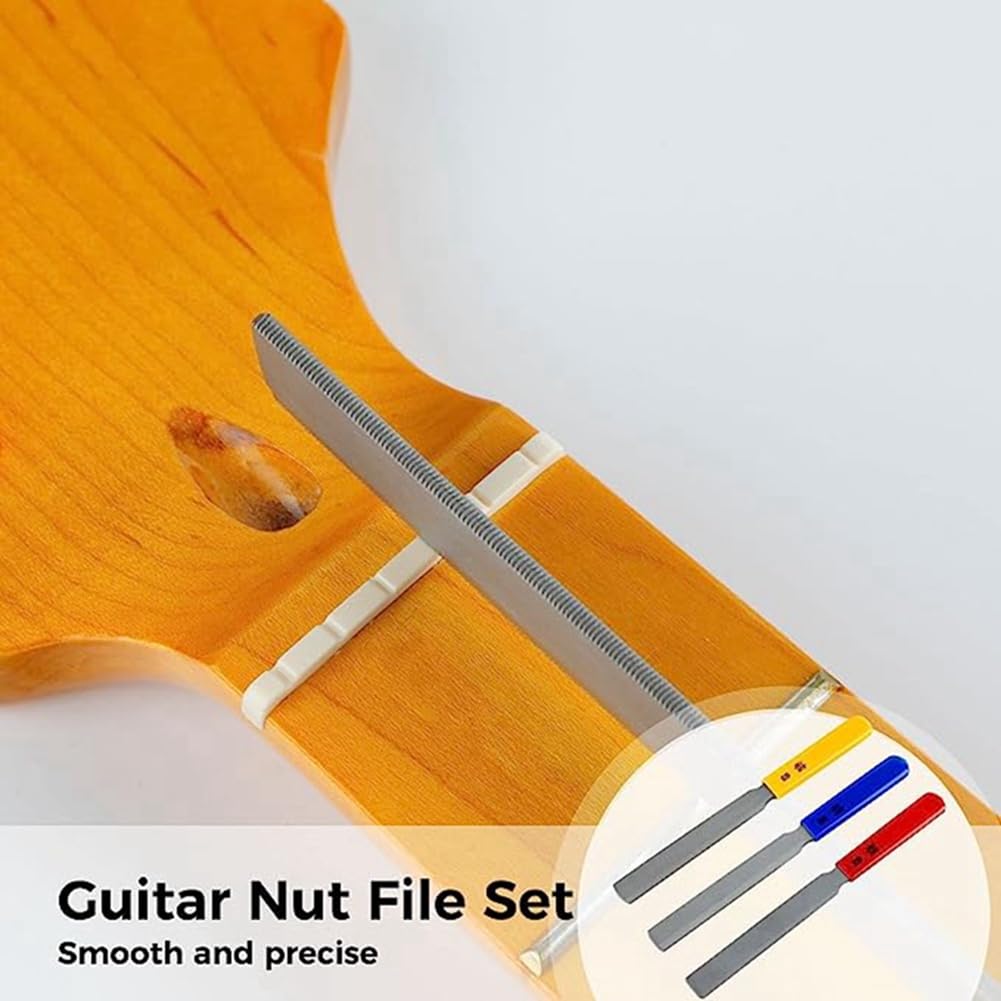 Juego de 3 limas cónicas para sillín de guitarra, juego de limas de sillín de doble borde, lima de alambre para bajo eléctrico