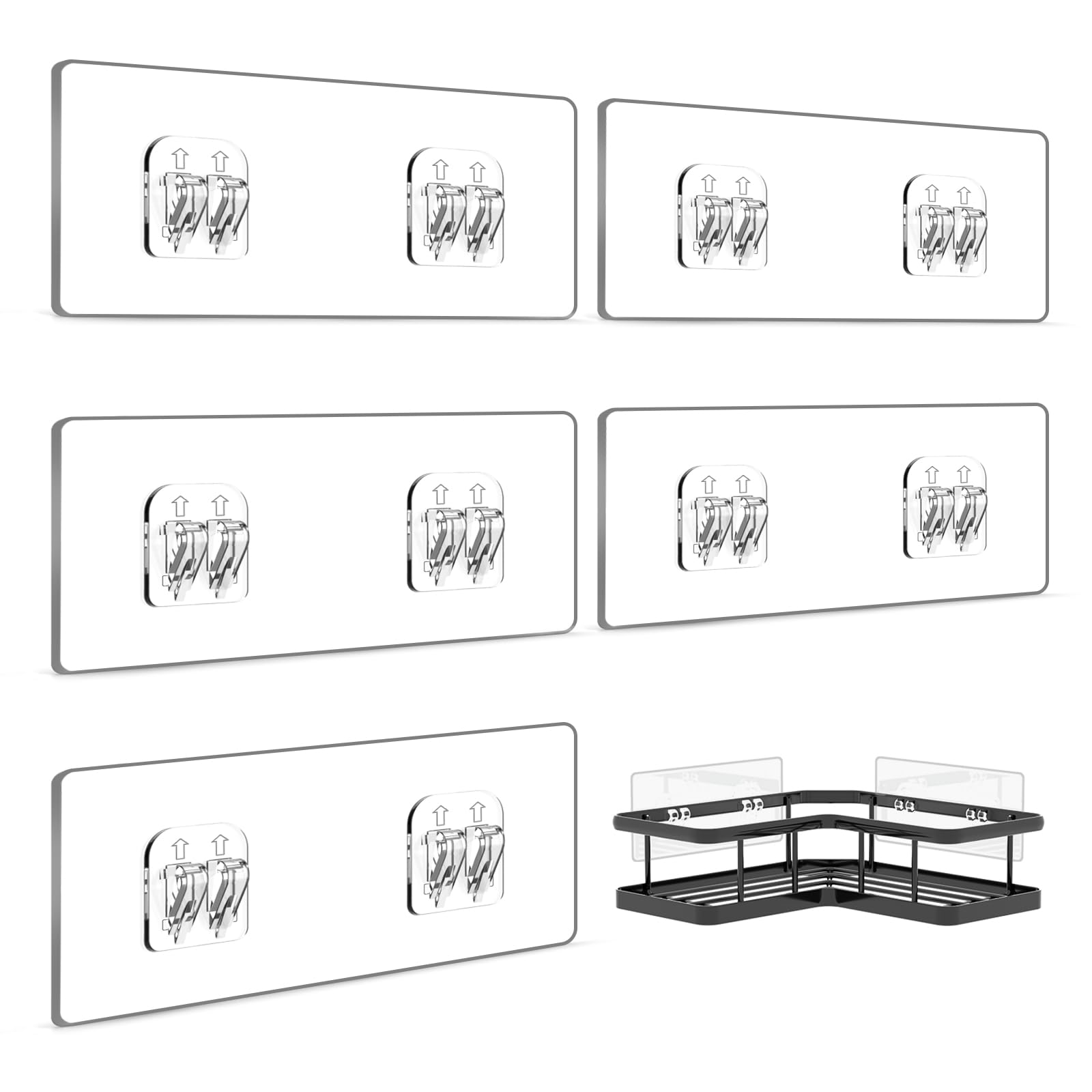 YASONIC 5-Pack Shower Caddy Adhesive Replacement - Transparent Shower Adhesive Strips, No Drilling Hooks for Bath Storage Shelves, Kitchen Racks, Basket & Soap Holder