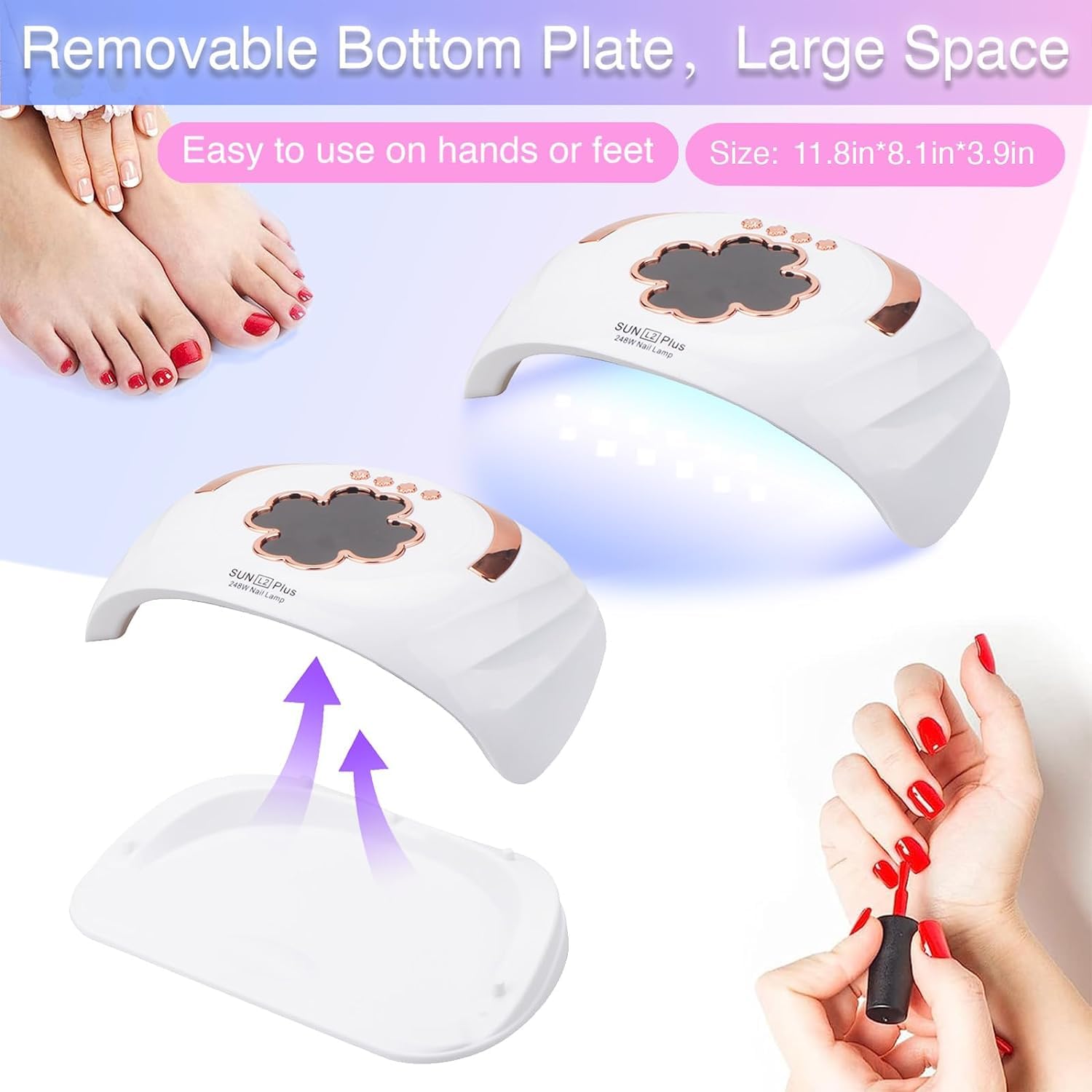 Lámpara de uñas UV LED para manos dobles, secador de uñas profesional de luz UV, lámparas LED UV para uñas de gel, lámpara de esmalte de uñas de gel de curado para uñas de manos y pies con 4 (1)