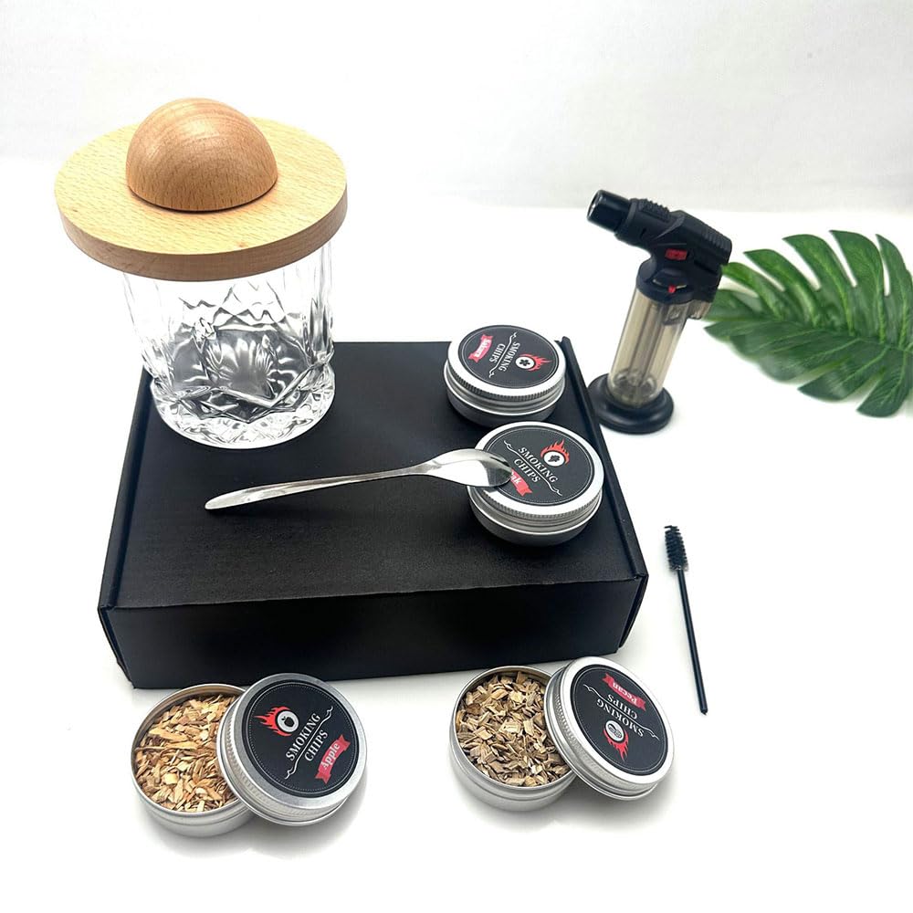 Drink Smoker Kit,Whiskey Smoker Kits with Torch 6 Flavors Wood Chips Bourbon Cocktail Old Fashioned Smoker Kit Gifts for Man, Father’s Day, Husband,