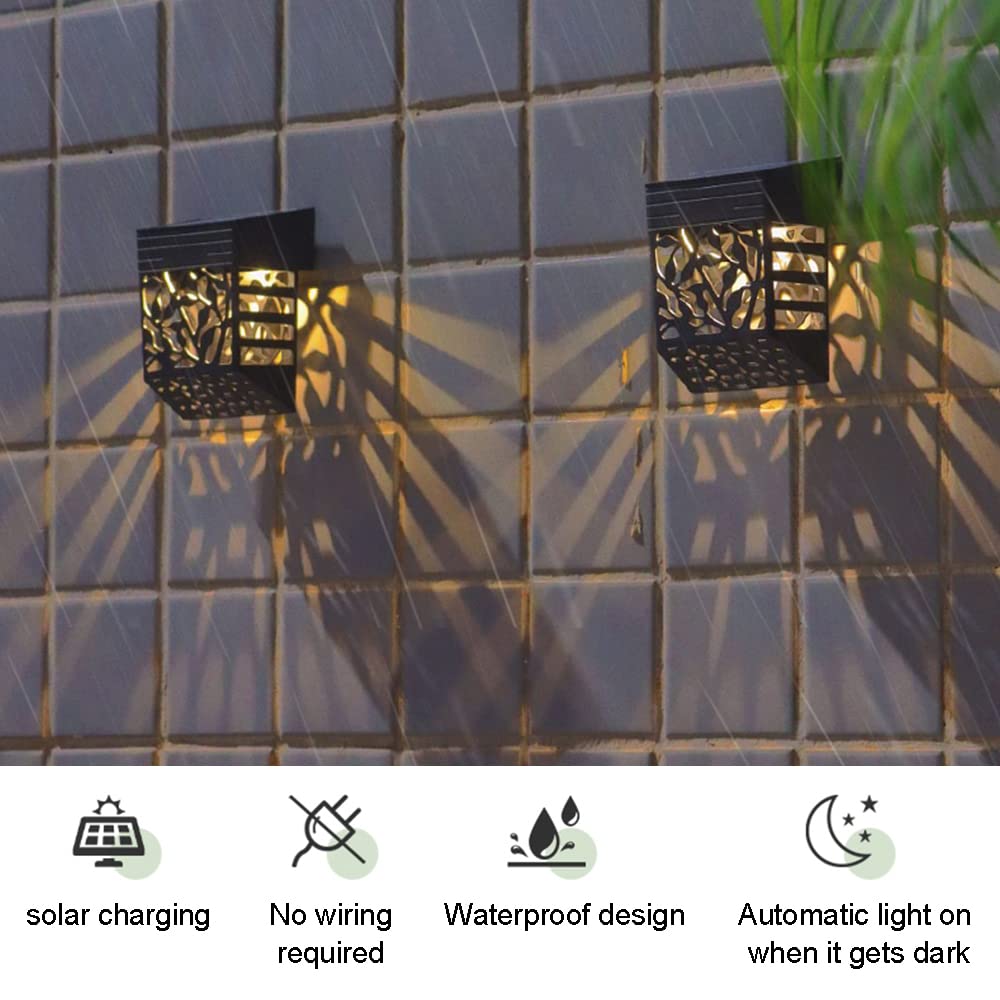 2-Pack Outdoor Solar LED Wall Lights – Black, Waterproof For Garden, Fence, Deck