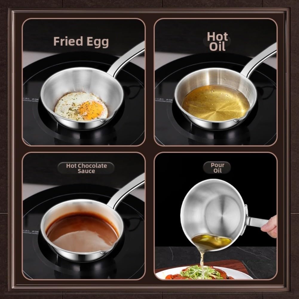 Mini sartén para huevos con construcción de acero inoxidable 304 para una rápida distribución del calor, sartén pequeña para tortilla con boquilla para verter salsa, compatible con estufas de gas e