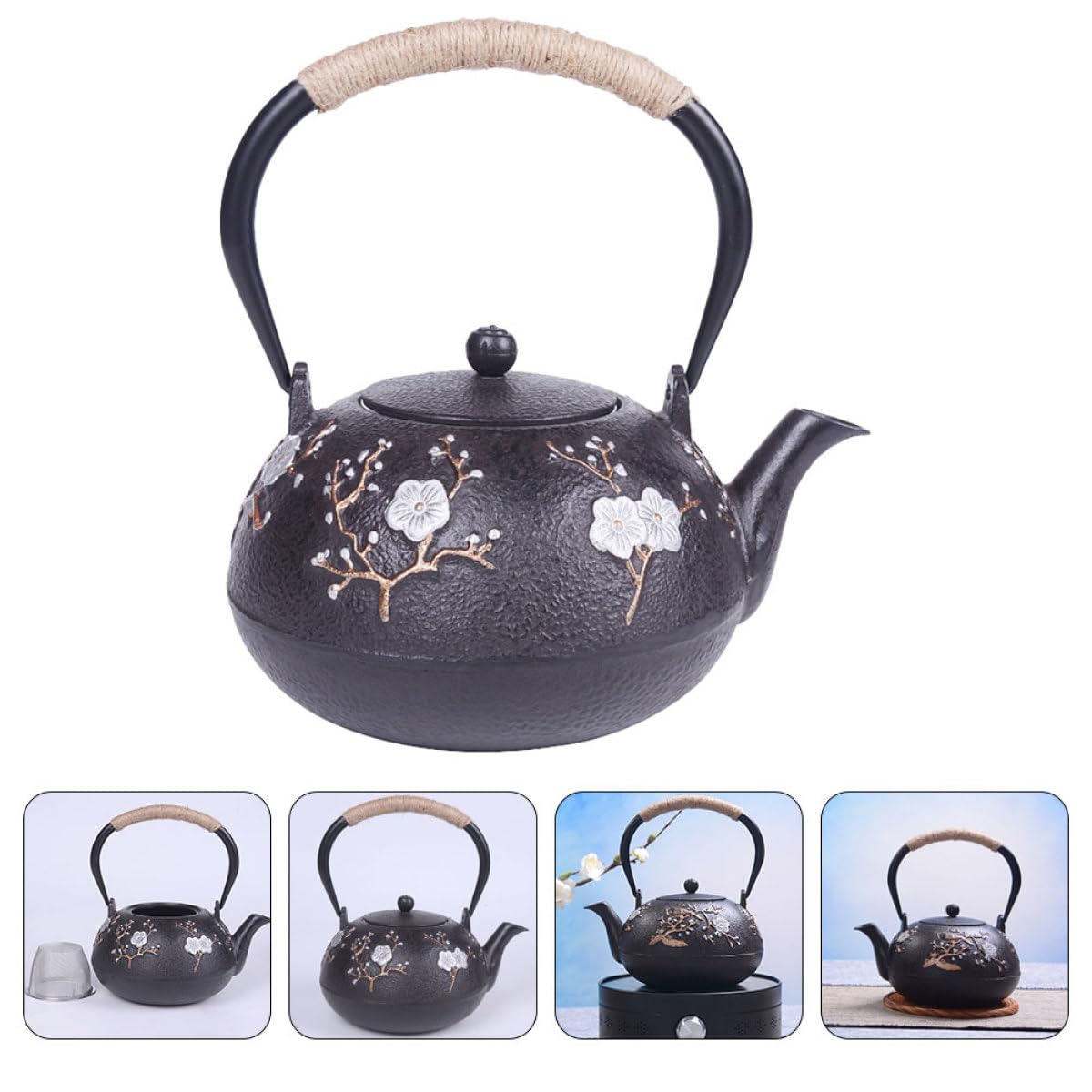 DOITOOL Tetera de Hierro Fundido Tetsubin Pequeña Infusor y Asa Antiquemaduras Tetera Retro para Hogar y Oficina Conservación de Calor para Preparar Té Uso Interior y Exterior