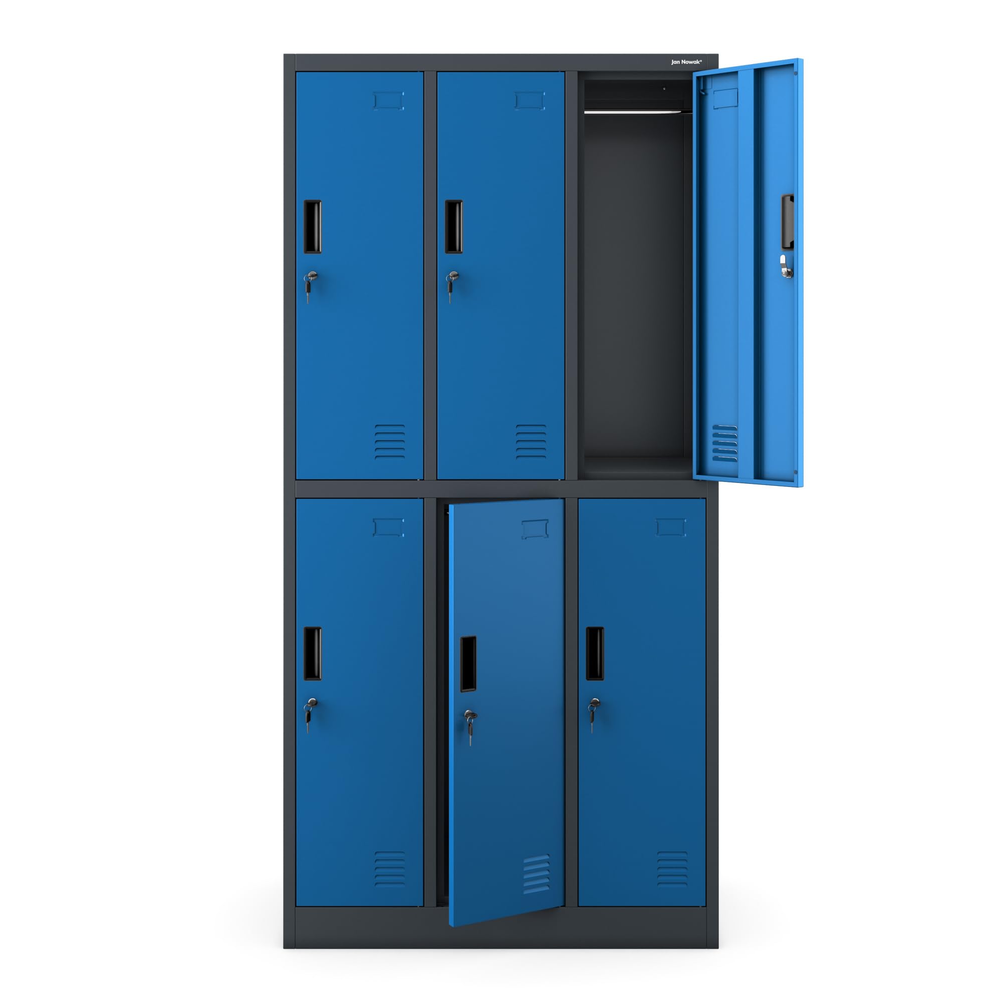 Jan Nowak Armario para Vestuario Taquilla Metálico con 6 Compartimentos Ranuras de ventilación Recubrimiento de Polvo 185 cm x 90 cm x 45 cm Azul Antracita