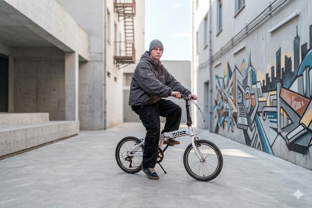 Nilox, Bike X0, Bicicleta Plegable Adulto, Fácil de Transportar, Diseño Moderno con Cuadro de Acero Opaco y Ruedas de Aluminio de 20'', Bicicleta Adulto Ligera de 12 kg, Blanca