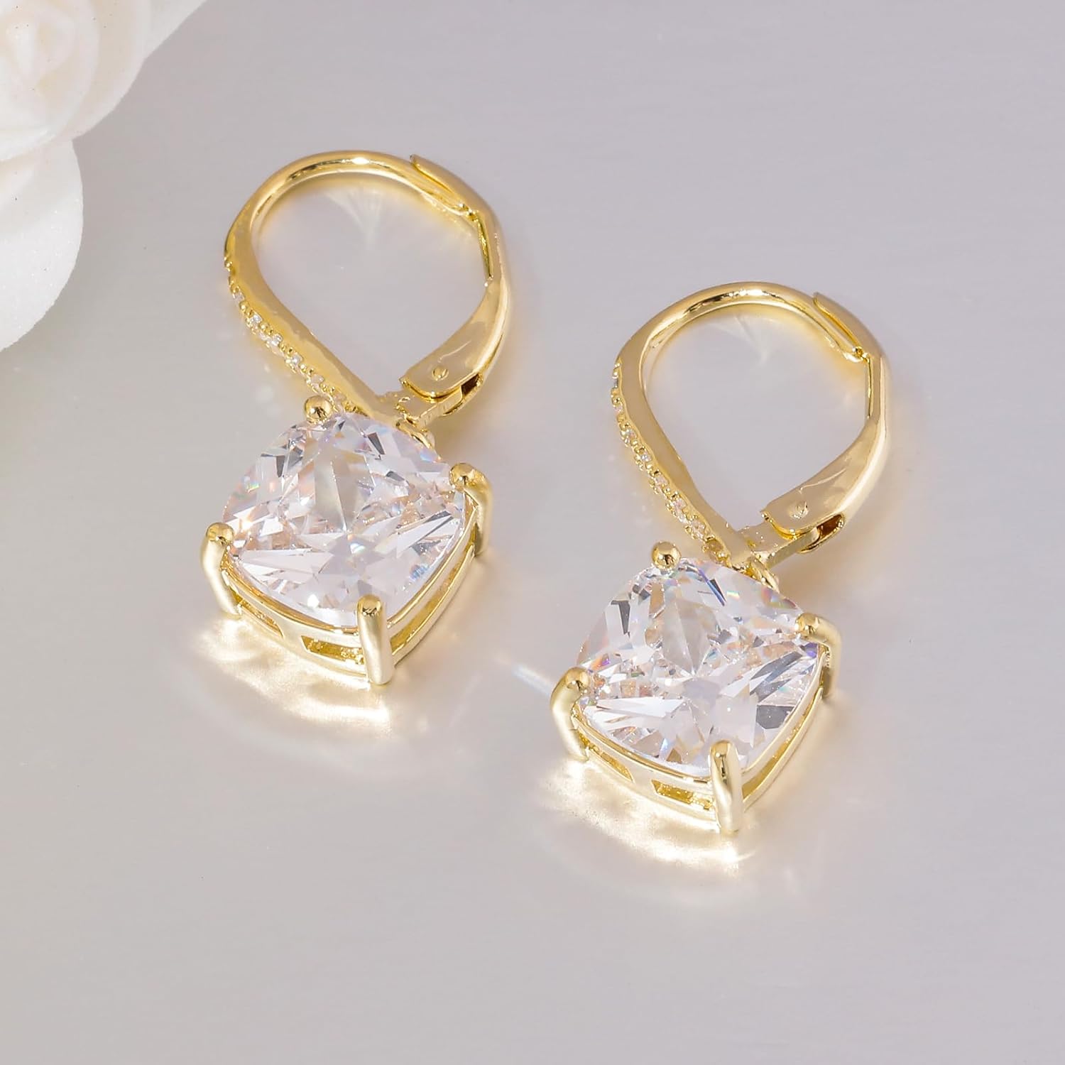 CiNily Square-cut Drop Dangle Earrings for Women Hypoallergenic, Multi-color Cubic Zirconia Earrings Diamond Dangle Earrings Jewelry Gifts for Mothers Day 14K White Gold, Yellow Gold, Rose Gold - Image 6