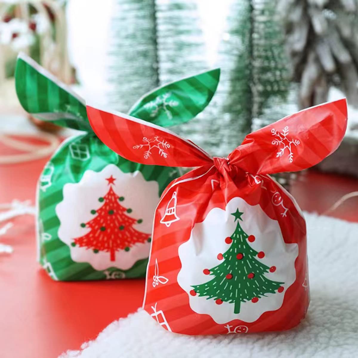 BBLIKE 4 Sacchetti Regalo di Natale Con Manico - Motivo Albero e Alce, per Regali, Caramelle e Festa